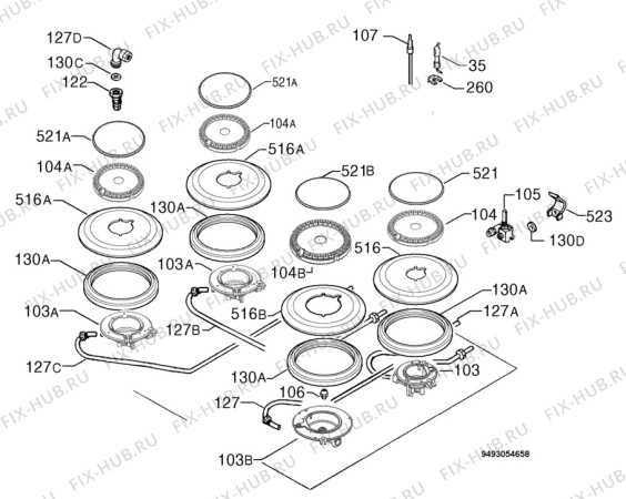 Взрыв-схема плиты (духовки) Electrolux EHT60418K - Схема узла Functional parts 267